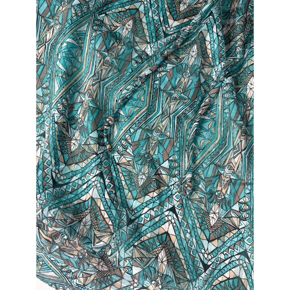 Dressbarn Womens Top Medium Geometric Print Boho Long Sleeve Blouse Wearable Art - Picture 3 of 5